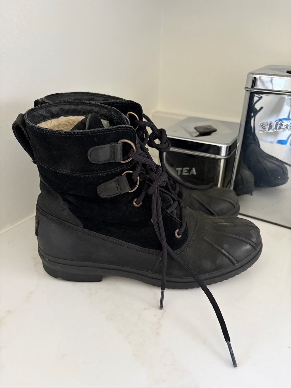 Ugg Black Lace-Up Duck Boots